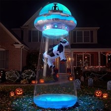 Halloween Inflatable UFO Decoration, 9 FT Tall Blue Alien Yard Blow Up Light