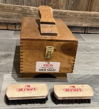 Vintage KIWI Shoe Shine Hand Crafted Valet Wooden Box with Foot Rest Brushes