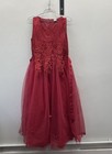 Women's Red Floral Lace Tulle Beaded Sleeveless Formal Evening Gown Dress Sz 170 — photo 1