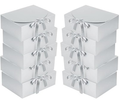 10 Pack Gift Boxes with Ribbon 10x7.5x3.5 Inch - Cardstock Wedding Favor Boxe...