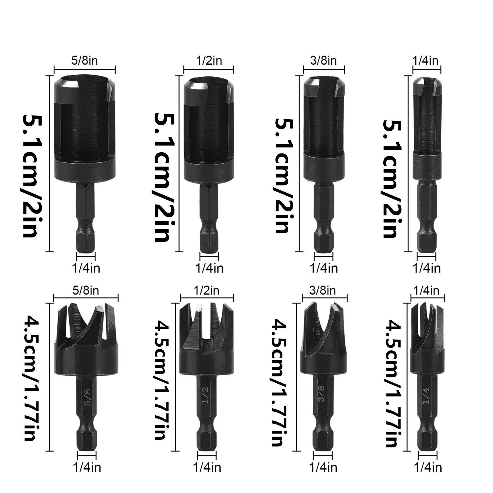 8 x Straight/Tapered  1/4" Hex Quick change shank Wood Plug Cutter Drill Bit