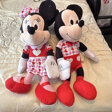 Disney Mickey  Minnie Mouse Valentine's Plush Set Lot of 2, Medium 14-24 in