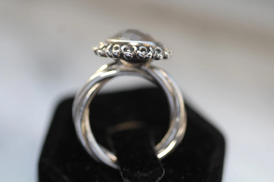 PANDORA | ANILLO PIEDRA LUNAR GRIS ELEGANCIA FLORAL RETIRADO RARO 925 Foto 3 de 4