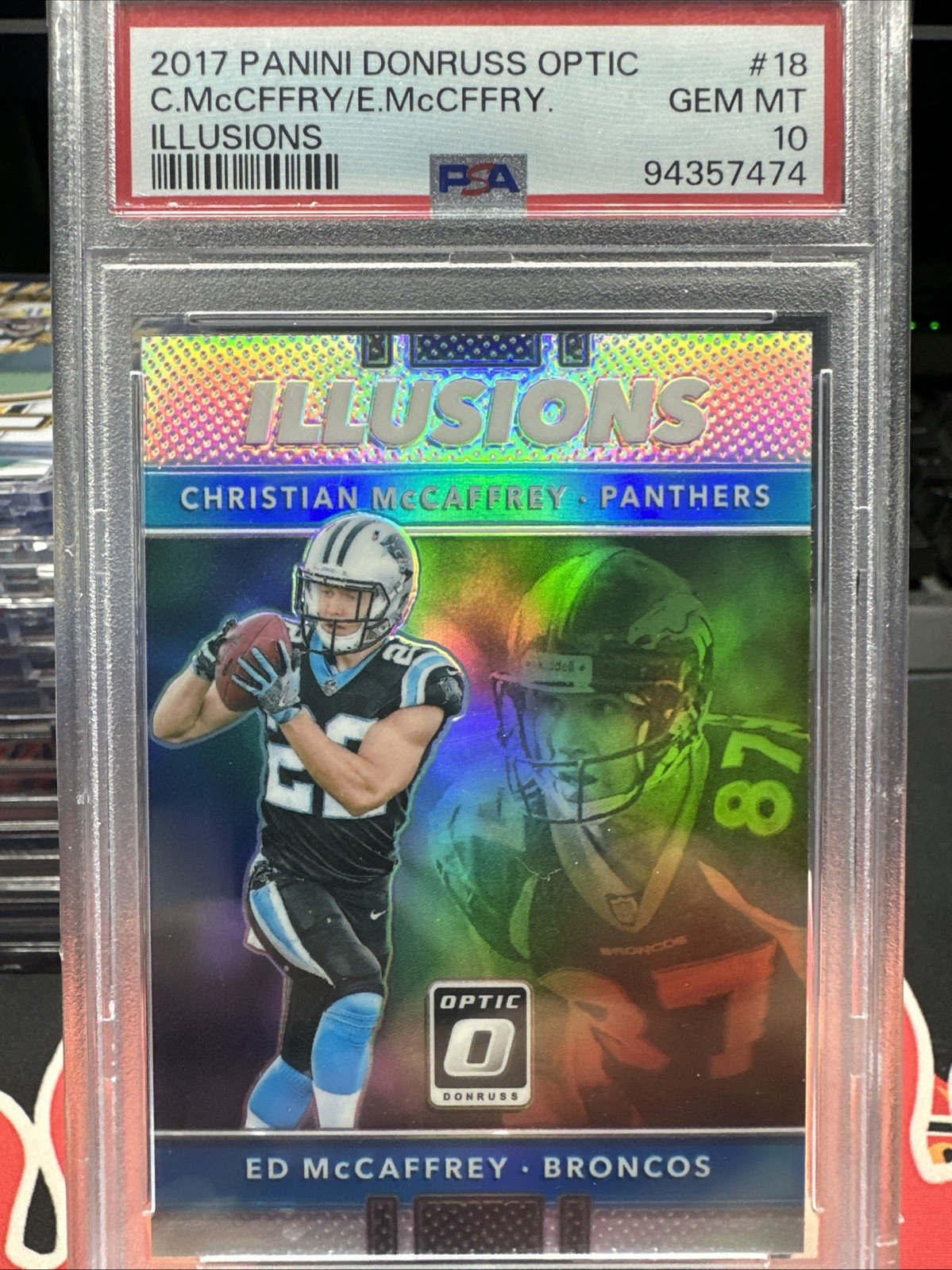 2017 Donruss Optic Illusions Christian McCaffrey/Ed McCaffrey PSA 10