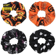 4Pcs Halloween Hair Scrunchies Elastics Hair Ties Pumpkin Ghost Skeleton Spider