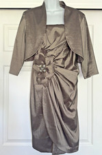 R M Richards Size 14 2-piece Taupe Sleeveless Dress Bolero Jacket Set MOTB
