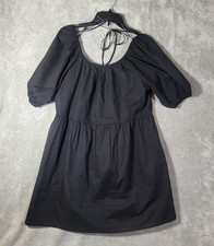 NWOT Old Navy Womens Black Mini Dress Size M Puff Sleeves Tie Back A Line