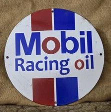 VINTAGE MOBIL RACING OIL GASOLINE PORCELAIN SIGN GAS STATION PUMP PLATE 12"!!