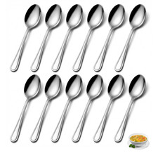 12 PC STAINLESS STEEL SOUP SPOON CUTLERY SET SPOONS TABLESPOONS DESERT SPOONS UK