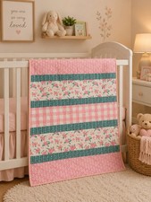 Vintage Handmade Baby Quilt Pink And Teal Floral 27x 35