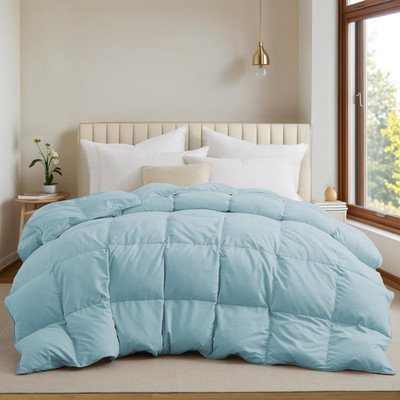 UNIKOME Goose Queen Size Feather Down Fiber Comforter, All Season Duvet Insert w