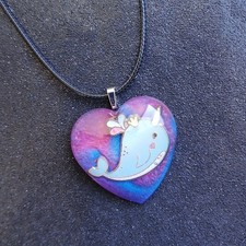 Colorful swirl narwhal heart pendant on 22" black cord necklace pink blue new...