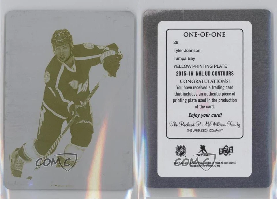 2015-16 Upper Deck Contours Printing Plate Yellow 1/1 Tyler Johnson #29 v5u - Image 3 of 3