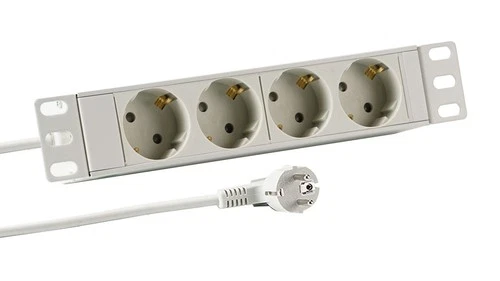 Steckdosenleiste Mehrfachsteckdose 10 Zoll 1HE Aluminium 4x Schutzkontakt CEE7/3