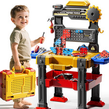 2 in 1 Workbench Tools Toys Set with Sound for Toddlers Aged 3-5, 145 PCS Educat