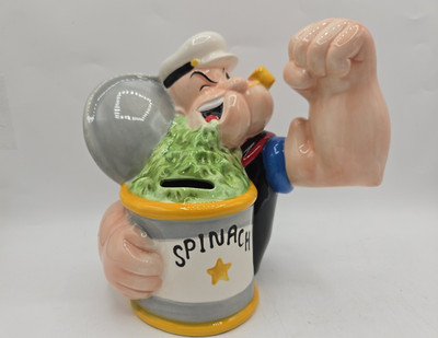 Popeye The Sailor Man w/Big Spinach Can Coin Bank Ceramic Collectible 8'' Tall