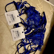 Honey Birdette Elsie Cobalt Blue Luxury Lingerie, Thong , 2 Piece