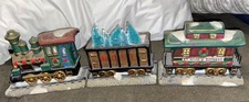 St Nicholas Square Train Set - 3 Piece Ceramic Village Lighted Hand Painted IOB