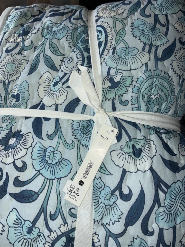 JUEGO DE EDREDÓN KING ALGODÓN ESTAMPADO REVERSIBLE AQUA AZUL FLORAL FUNDAS VACACIONES Foto 3 de 3