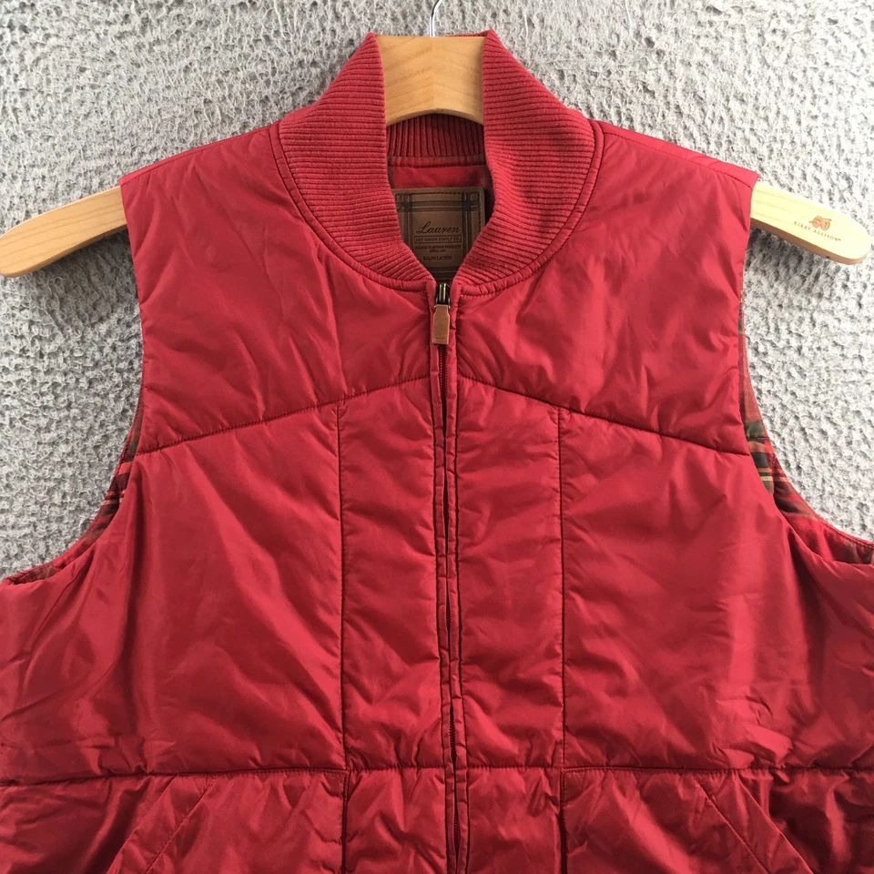 Chaleco Ralph Lauren Para Hombre Mediano Rojo Cremallera Completa Bolsillos Sin Mangas Informal Acolchado Foto 2 de 4
