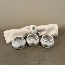 Ceramic Napkin Rings Set of 4 with Green Leaf & White Branch Design — listing 2