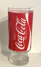 Vintage 1970's Enjoy Coca-Cola Coke 12 oz Pedestal Drinking Glass Red & White
