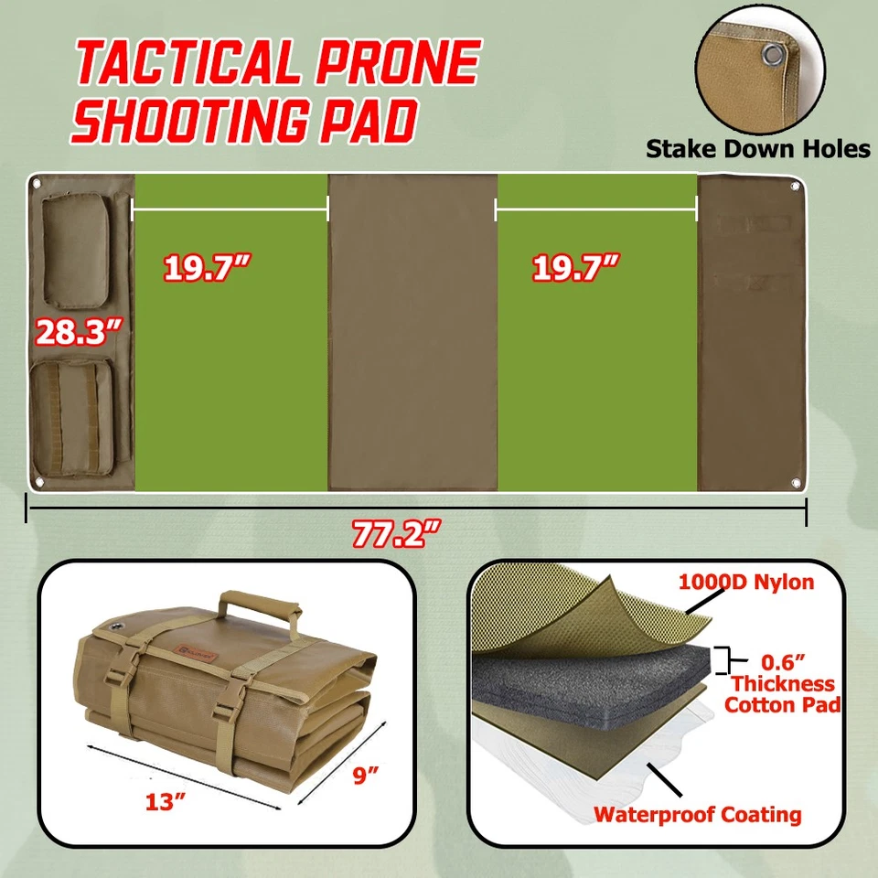 Alfombra de tiro portátil táctica propensa acolchada enrollable almohadilla impermeable campo de caza Foto 2 de 4