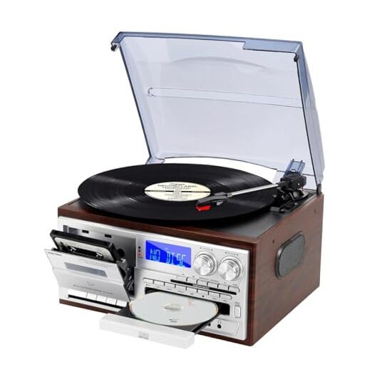 Vintage 3-Speed Bluetooth Turntable with CD Cassette Player in Silver-image