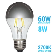 Satco S12421 LED Silver Crown Filament Bulb 6W =60W A19 E26 2700K Warm White