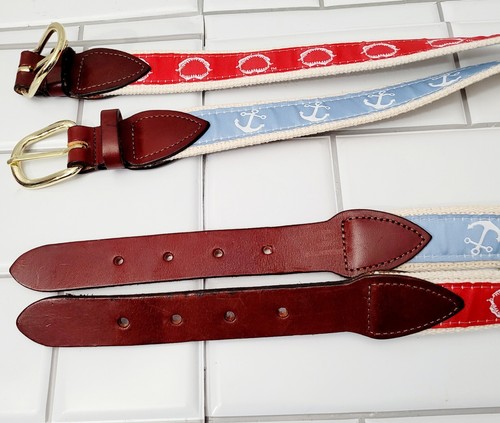 Chatham T Co Cape Cod Ma Lot Of 2 Youths Canvas Fabric Print Belts Color Red And - Picture 4 of 8