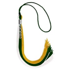 Endea Graduation Hunter Green/Gold/White Tassel with Silver Stacked Date Drop