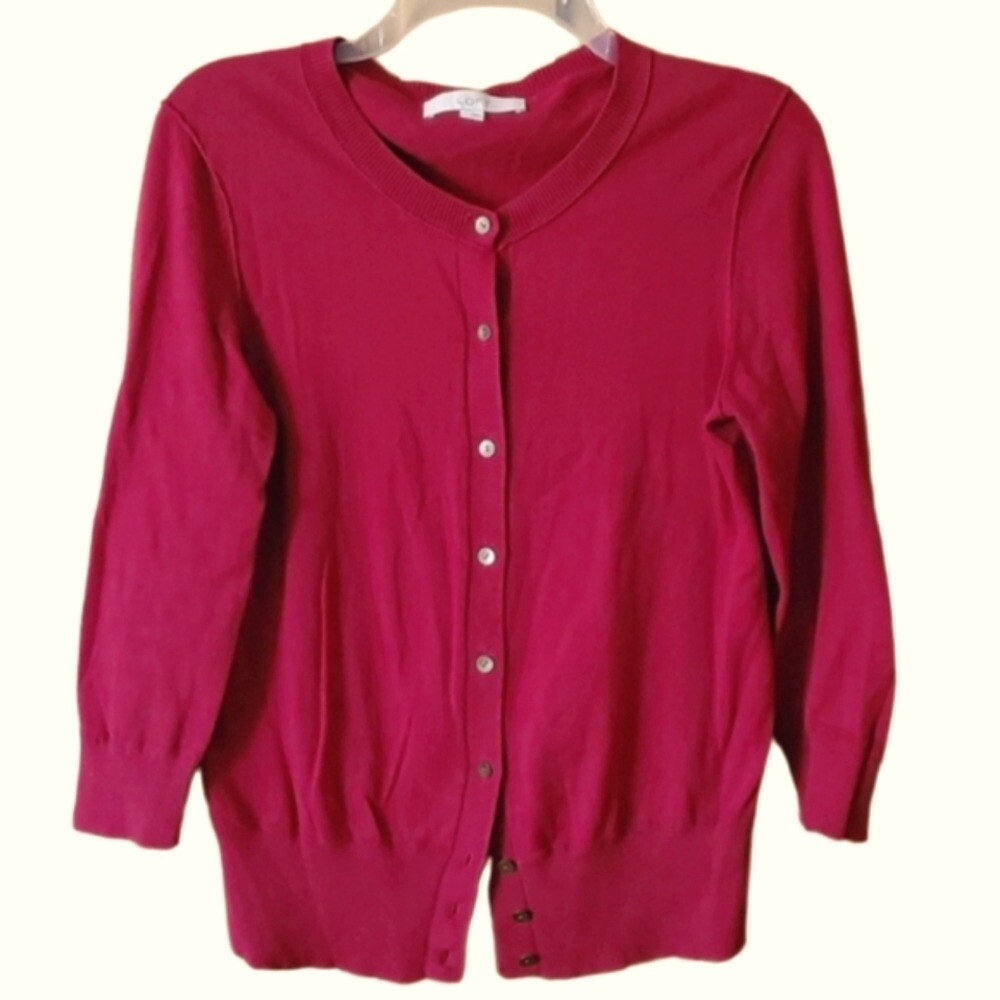 LOFT Womans Basic Lightweight Red Buttondown Card… - image 1