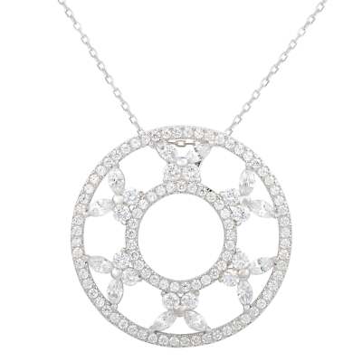 Suzy Levian Sterling Silver Circle Butterfly Cubic Zirconia Necklace