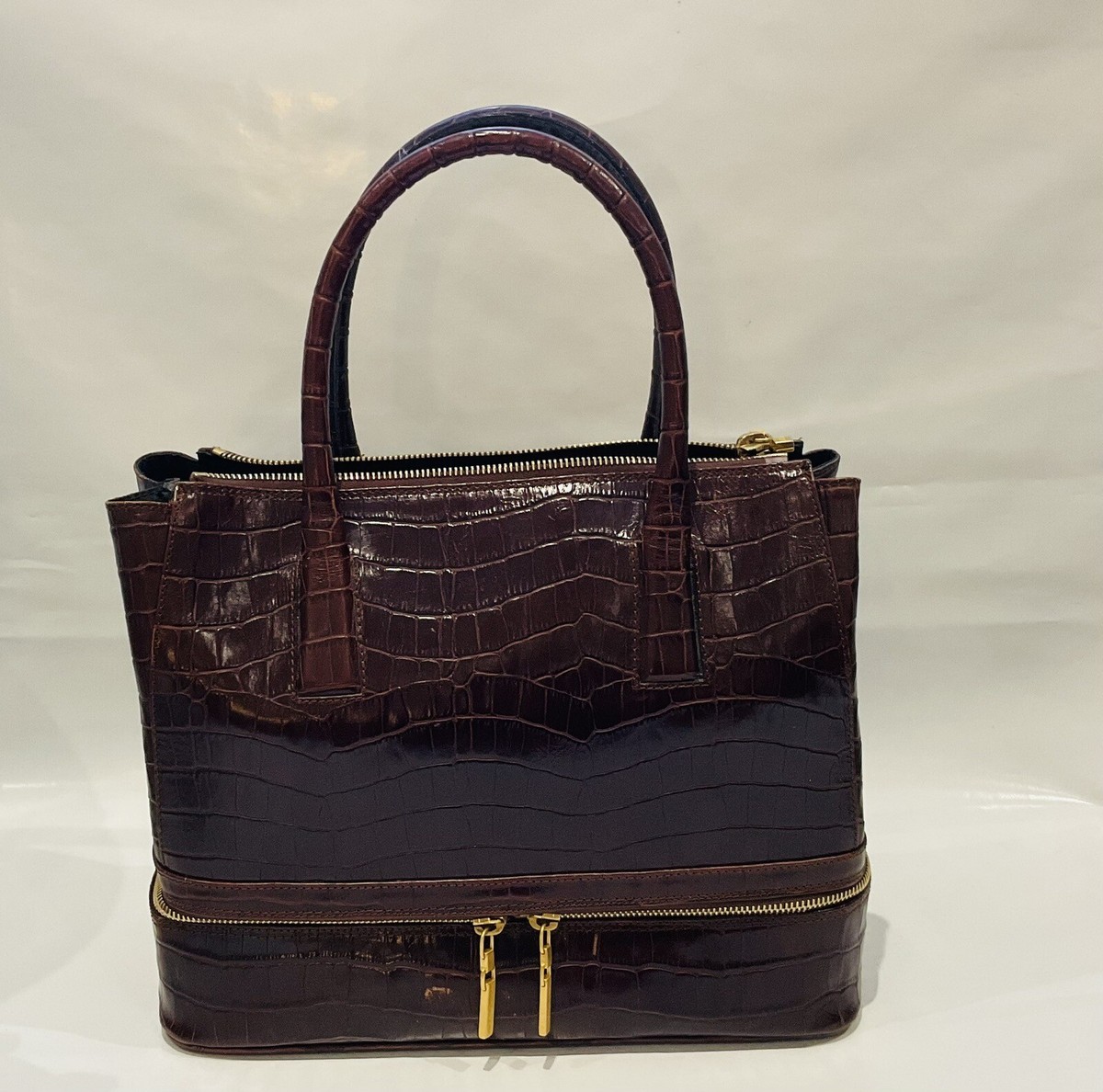 Karen Millen Vintage Genuine Leather Handbag Browne crocodile