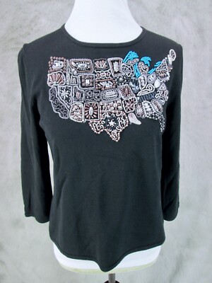 Michael Simon Sweater Sz S Beaded United States Map US Patriotic Americana Vtg