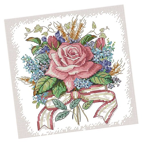 COKYIS Kreuzstich-Set „Blumen“, Vorgedruckt – 11CT, 40x50 Cm, Inkl. Garn & Zubehör, Für Anfänger
