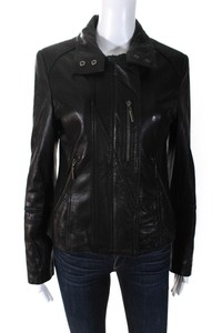 Download Collezione Womens Zip Up Mock Neck Leather Jacket Coat Black Size Small | eBay