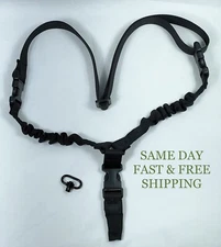 Tactical Single Point Strap Bungee Rifle Gun Sling with QD SWIVEL (BLACK)