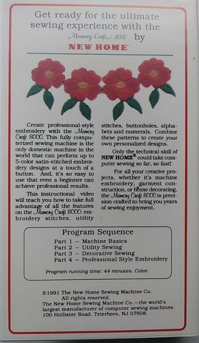 New Home Memory Craft 8000 Instructional Video VHS Part 4 Prof Style Embroidery - Picture 2 of 3