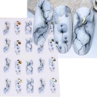 NAIL STICKERS FLOWERS TULIPS Nail Art Aufkleber Aufkleber Transfers gewellter Marmor Effekt Marmor läuft knistern SJ021