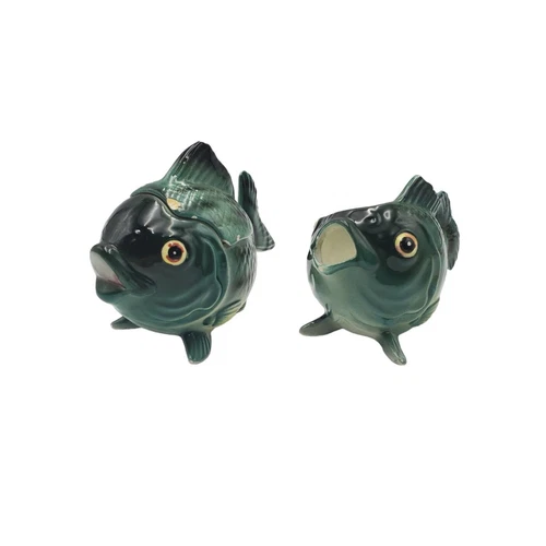 VTG Japan Anthropomorphic Green Fish Ceramic Sugar and Cream Set Kitschy