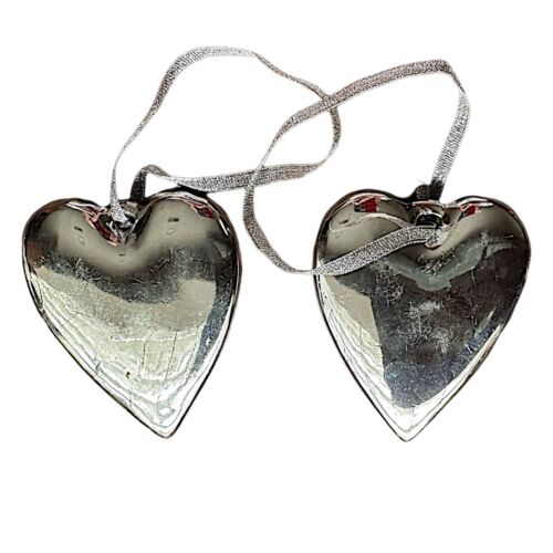 Silver Pewter Metal Heart Ornament 3.5” (set of 2) Pendant - Picture 2 of 5