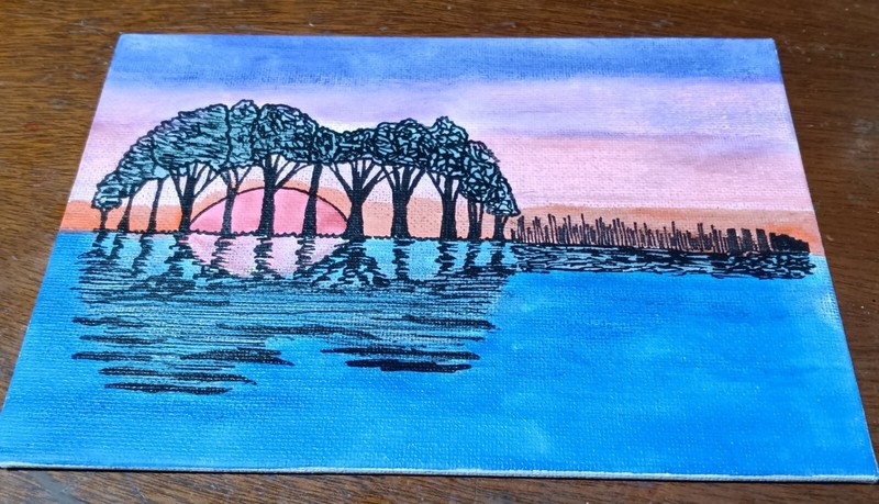 5x7 Music And Nature Sunset Painting On Canvas