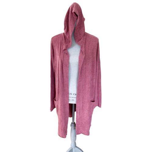 Barefoot Dreams Cozy Chic Ultra Lite Hooded Resort Cardi Size L Berry - Picture 2 of 13