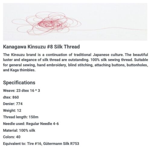 Kanagawa Kinsuzu 008 Silk Thread, 23 dtex 16x3, 150m, 40 Vibrant Colors - Picture 2 of 45