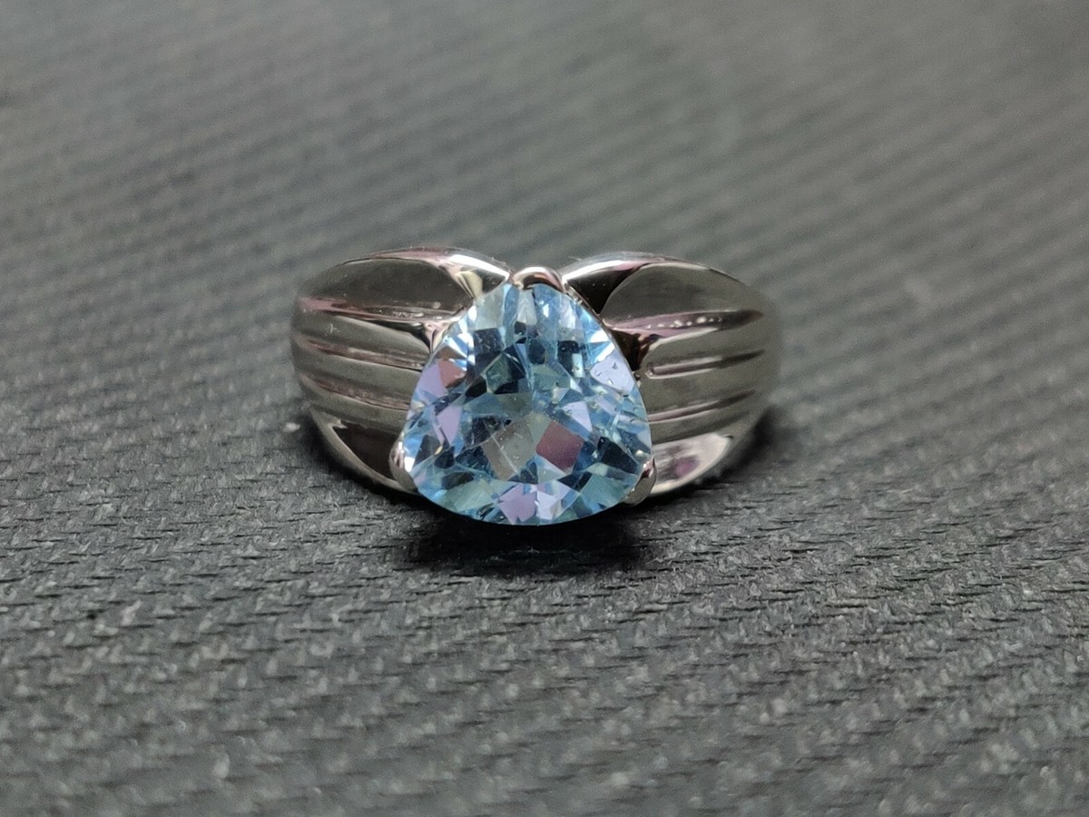 Anello Donna Argento 925 Con Topazio Blu - CT 1, Taglie 5-10 - Nuovo Senza Confezione