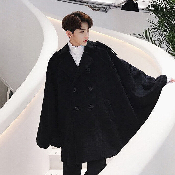 Mens Casual Wool Blend Cloak Double Breasted Cape Jacket Mens Casual Wool Blend Cloak Double Breasted Cape Jacket