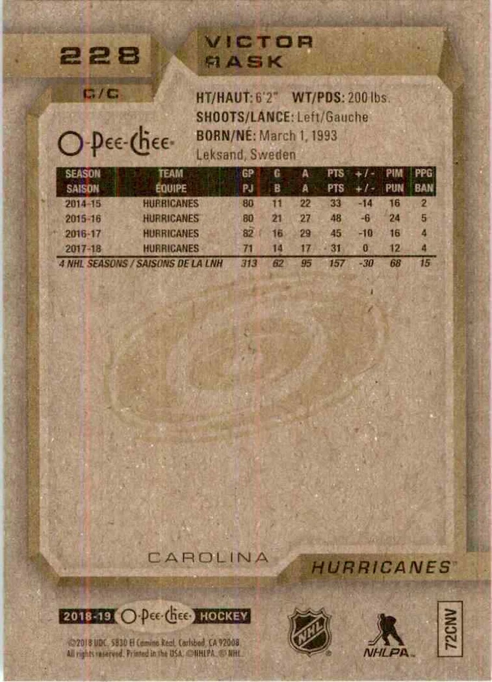 2018-19 O-Pee-Chee Victor Rask #228 - Image 2 of 2