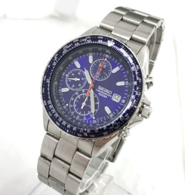 Near MINT] Seiko 7T92-0CF0 Flightmaster Pilot Blue Dial Mens Watch