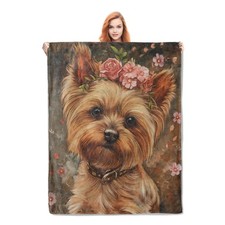 Yorkshire Terrier Dog Blanket Gifts Women Girls Soft Warm Plush Floral 60x50